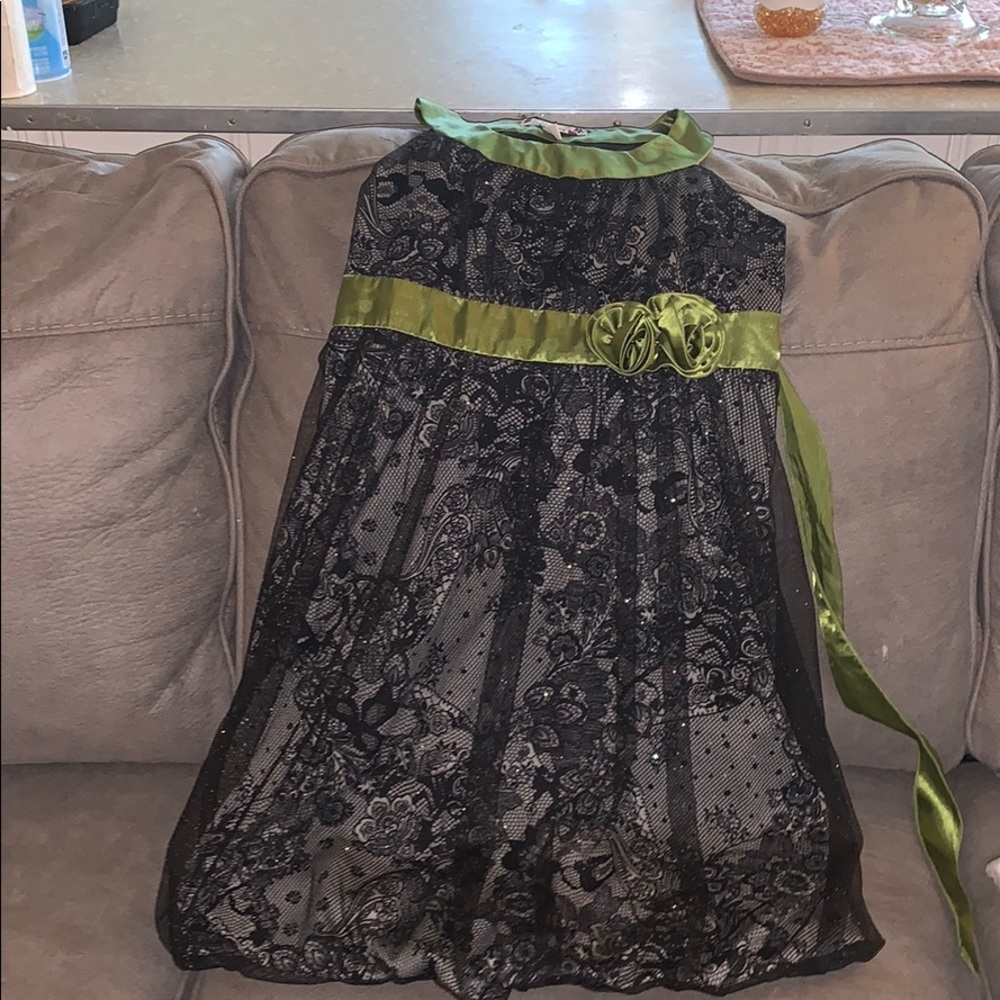 Green and black lace girls dress